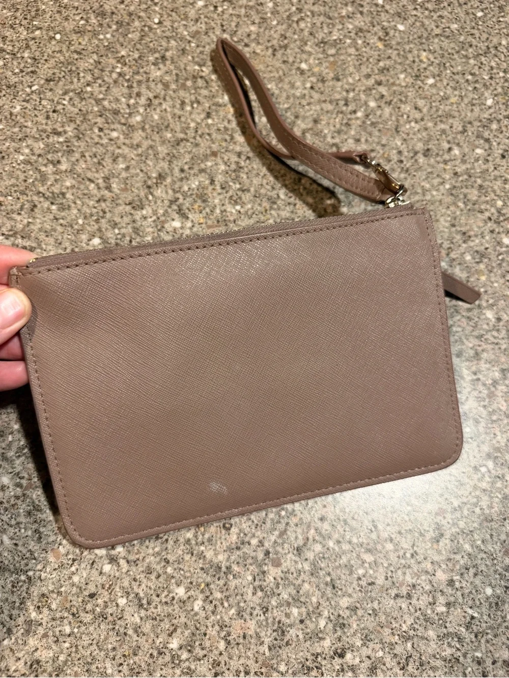 kate spade Taupe Saffiano Wristlet Clutch with Gold Hardware